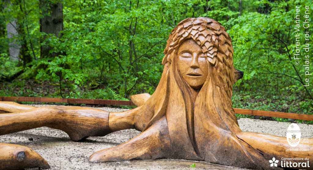 Photo d'une scultpure sur bois pr&eacute;sente sur le sentier : l'a&iuml;eul.